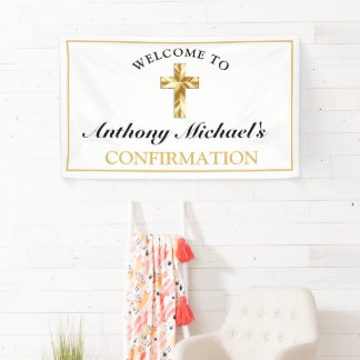 Class White Gold Cross Boys Confirmation Welcome Banner
