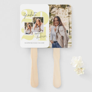 Class Year 3 Photo Collage Yellow Graduation Hand Fan