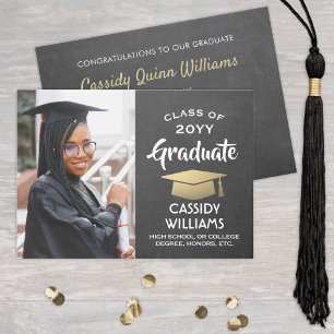 Class Year Chalkboard Grey & Gold Graduation Photo Invitation