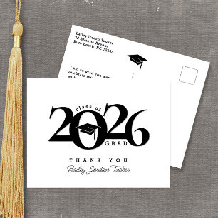 Class Year Grad Cap Tassel Graduation Thank You Postcard