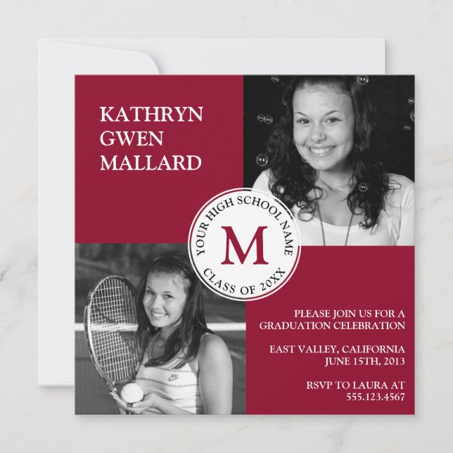 Class year graduation announcement maroon red (Front)