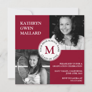 Class year graduation announcement maroon red