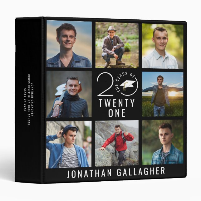 Class Year School 8 Photo Collage Graduation Black Binder (Front/Spine)