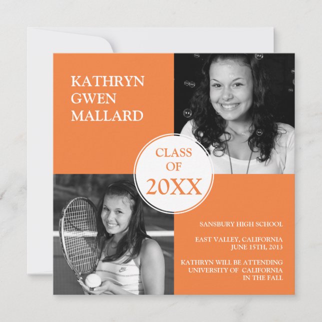 Class Year Square Graduation Announcement Orange (Front)