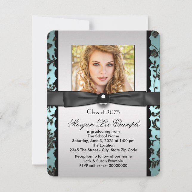 Classe Bleue turquoise de 2015 Faire-part de gradu (Devant)