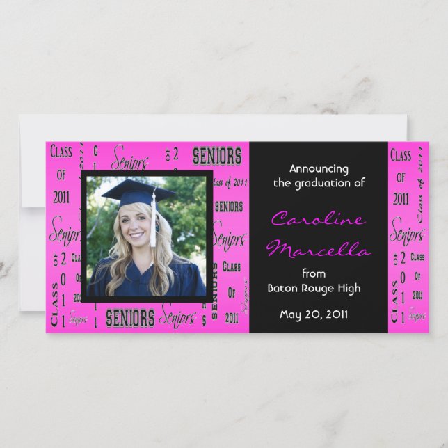 Classe de 2011 Seniors Hot Pink Grad Faire-part (Devant)