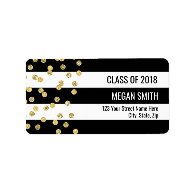 Classe de 2018 Étiquettes de adresse noirs d'or (Devant)