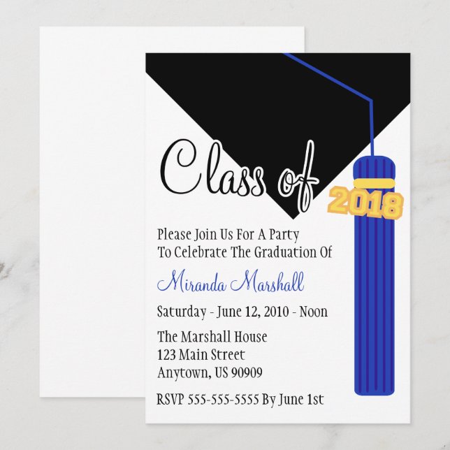Classe De 2018 Tassel Invitation De Graduation (Bl (Devant / Derrière)