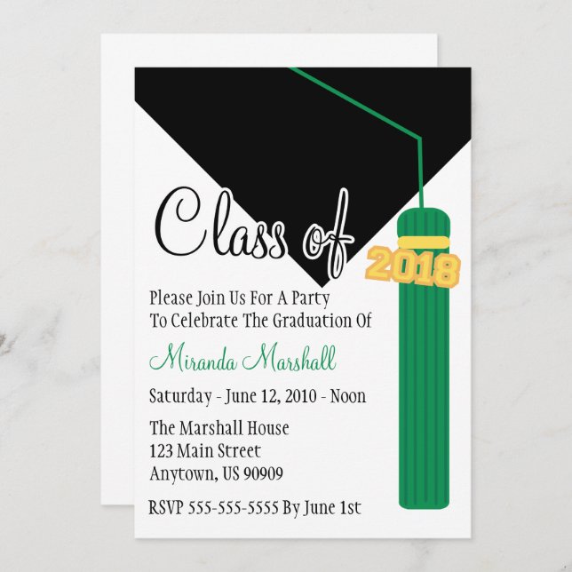 Classe De 2018 Tassel Invitation De Graduation (Ve (Devant / Derrière)