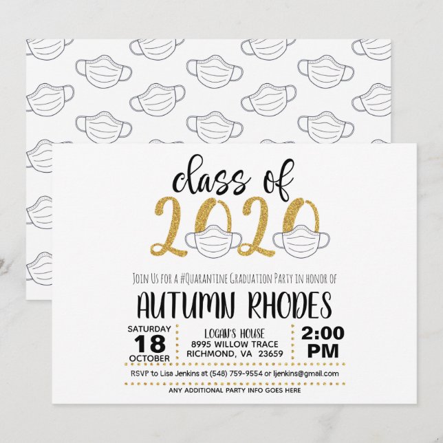 Classe de 2020 Graduation Invitation - Face Mask G (Devant / Derrière)