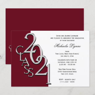 Classe de 2021 Grad Silver and Burgundy Invitation