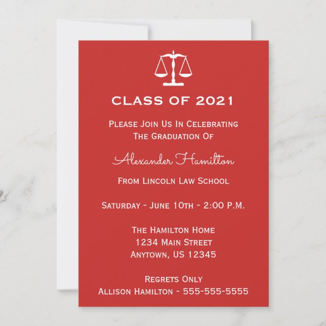 Classe De 2021 Scales Invitation De Diplôme (Rouge (Devant)