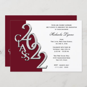 Classe de 2022 Grad Silver and Burgundy Invitation