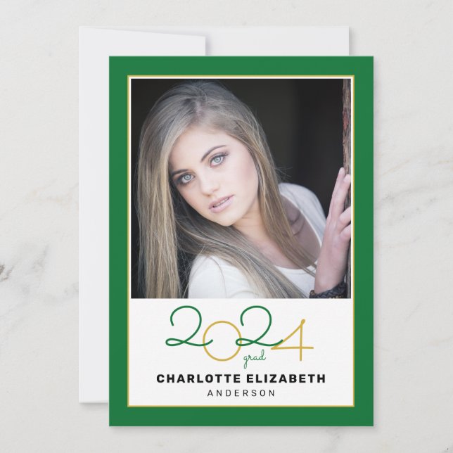 Classe de 2023 Green 2 Photo Graduation Invitation (Devant)