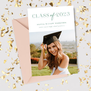 Classe de 2023 Moderne Photo Grad Faire-part Vert