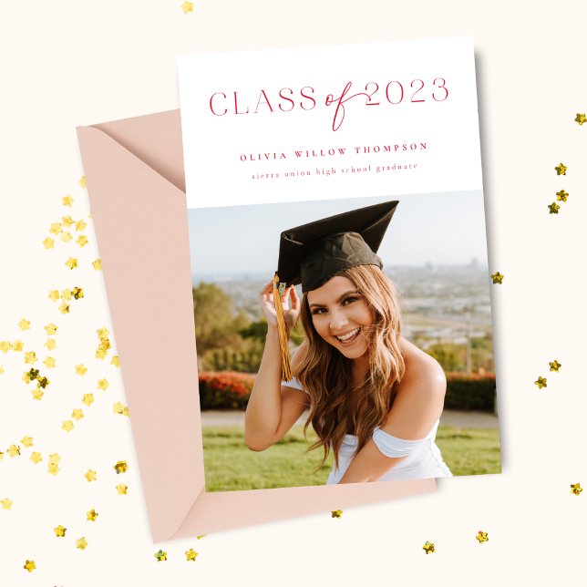 Classe de 2023 Photo Graduation Invitation Rouge (Créateur téléchargé)