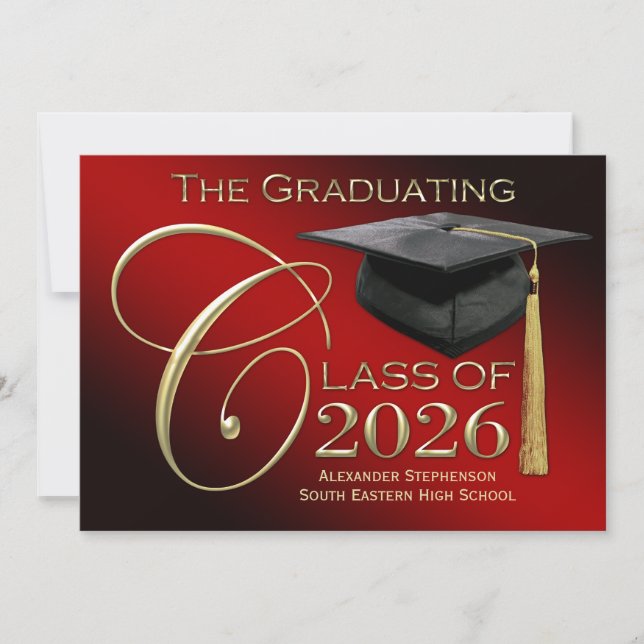 Classe de 2025 Red Gold Graduation Faire-part (Devant)