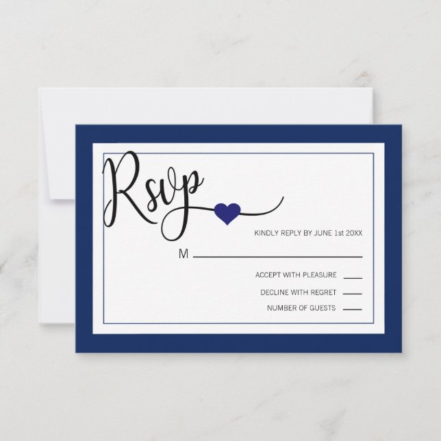 Classé Moderne Marine Bleu & Blanc RSVP Menu Maria (Devant)