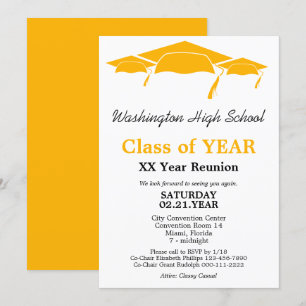 Classe Réunion Orange Graduation Caps Invitation