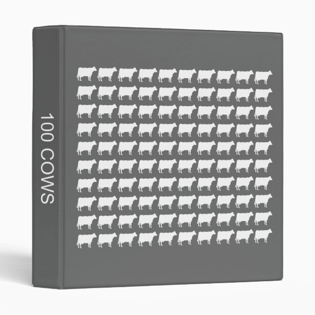 Classeur 100 vaches - Blanc sur gris (Devant/Côté)