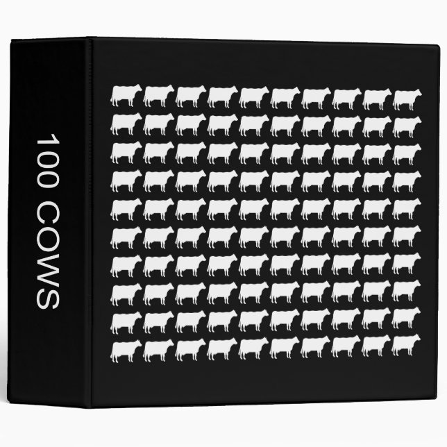 Classeur 100 vaches - blanc sur noir (2,0 po) (Devant/Côté)