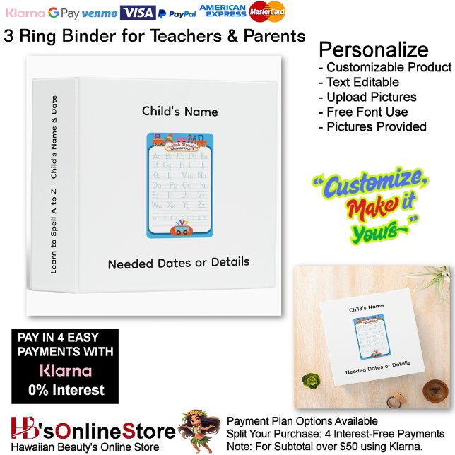 Classeur 10 Learn To Spell A to Z Child's Name Teacher  (10 Learn To Spell A to Z Child's Name Date Teacher 3 Ring Binder.)