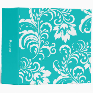 Classeur 1 Recette Bleu Sarcelle Blanc Floral Damassé