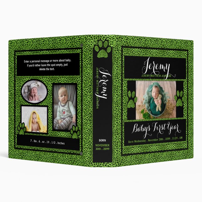 Classeur 1ère année de bébé photo Scrapbook Green Cheetah (Arrière-plan)