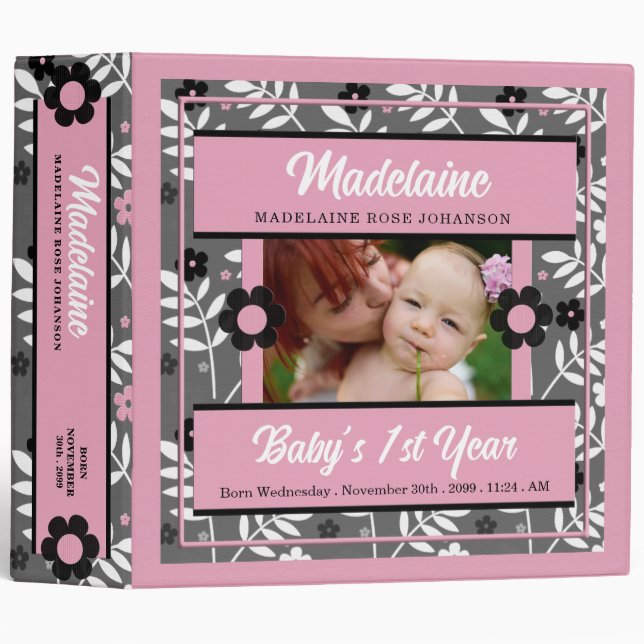 Classeur 1ère année Pink Black Grey Photo Scrapbook (Devant/Côté)