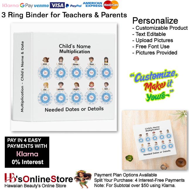 Classeur 24 Learn Multiplication Child's Name Date Teacher  (24 Learn Multiplication Child's Name Date Teacher 3 Ring Binder.)