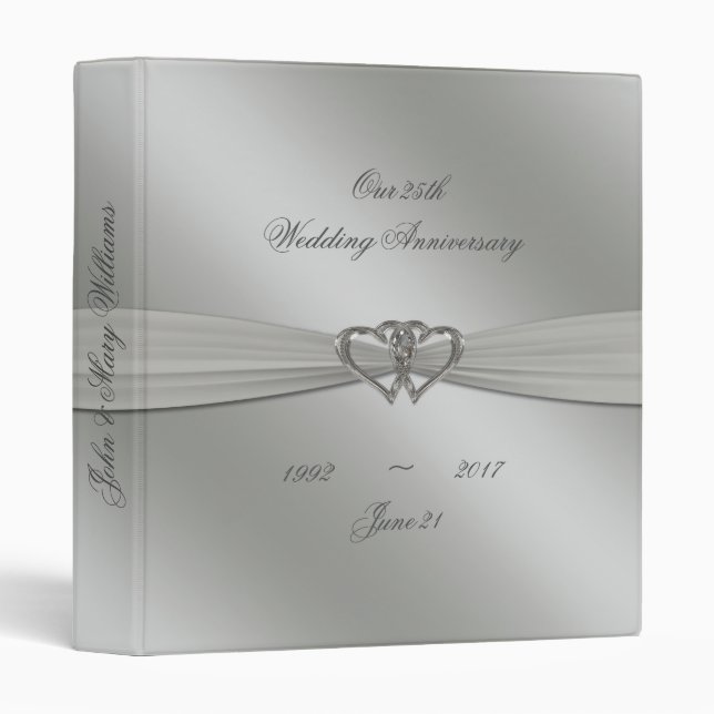 Classeur 25ème anniversaire de mariage d'argent classique (Devant/Côté)