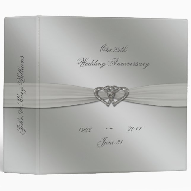 Classeur 25ème anniversaire de mariage d'argent classique (Devant/Côté)