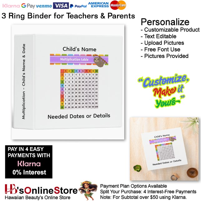 Classeur 27 Learn Multiplication Child's Name Date Teacher  (27 Learn Multiplication Child's Name Date Teacher 3 Ring Binder.)
