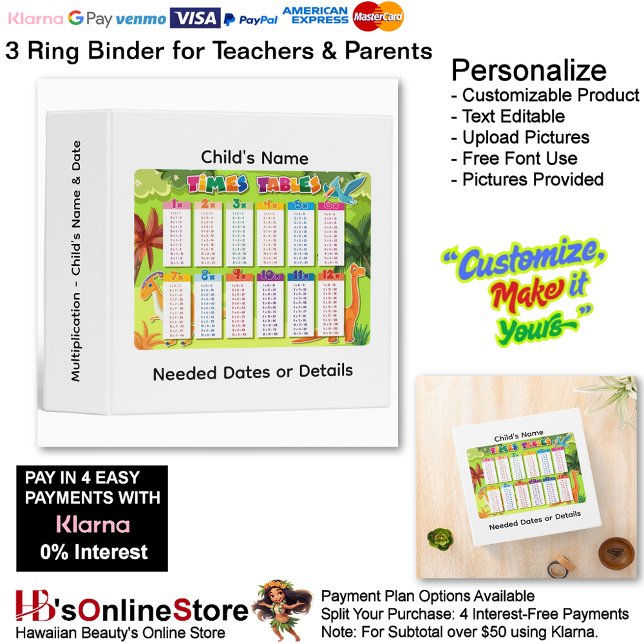 Classeur 29 Learn Multiplication Child's Name Date Teacher  (29 Learn Multiplication Child's Name Date Teacher 3 Ring Binder.)