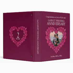 Classeur 2e anniversaire mariage grenat photo coeur
