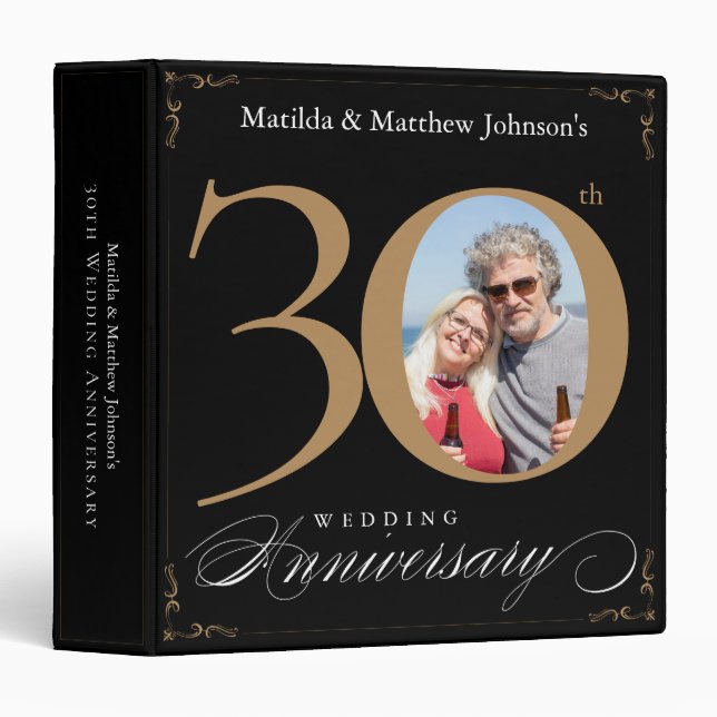 Classeur 30e anniversaire du Mariage Black Gold Photo perso (Devant/Côté)