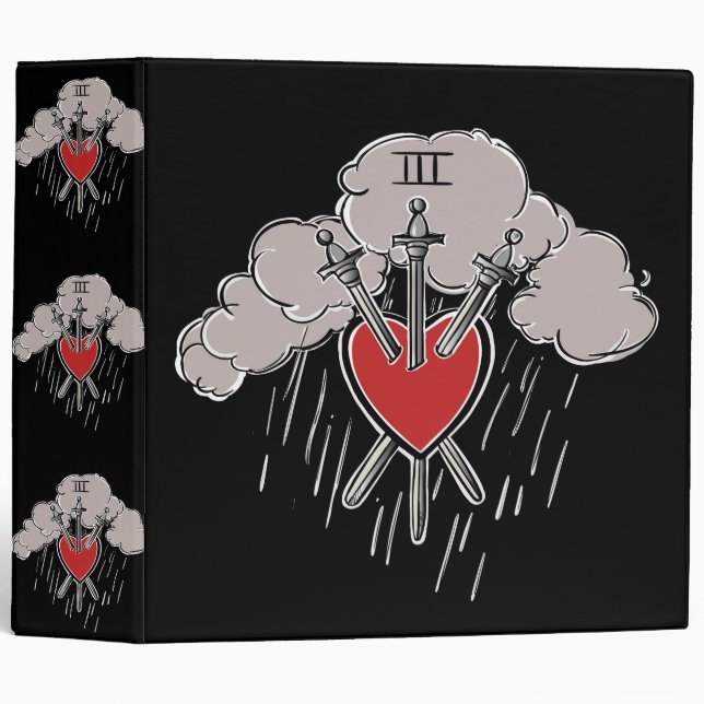 Classeur 3 d'épées Love Heart Tarot Illustration (Devant/Côté)
