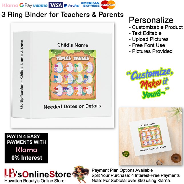 Classeur 3 Learn Multiplication Child's Name Date Teacher  (3 Learn Multiplication Child's Name Date Teacher 3 Ring Binder.)