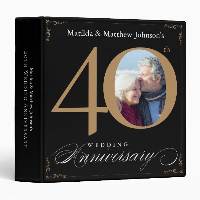 Classeur 40e anniversaire de Mariage Calligraphie d'or noir (Devant/Côté)
