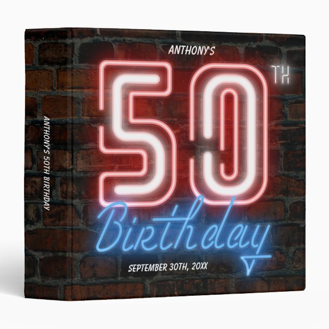 Classeur 50e anniversaire 80s Retro Neon Sign Rustic Custom (Devant/Côté)