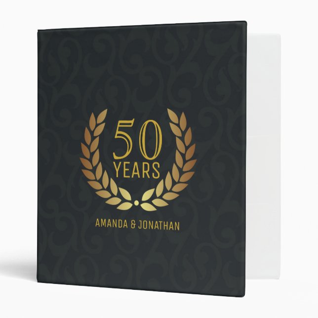 Classeur 50e anniversaire de Mariage d'or personnalisable (Devant/intérieur)