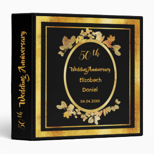 Classeur 50e anniversaire du mariage monogramme d'or noir