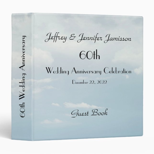 Classeur 60e anniversaire de Mariage livre d'hôtes, Ciel pâ (Devant/Côté)