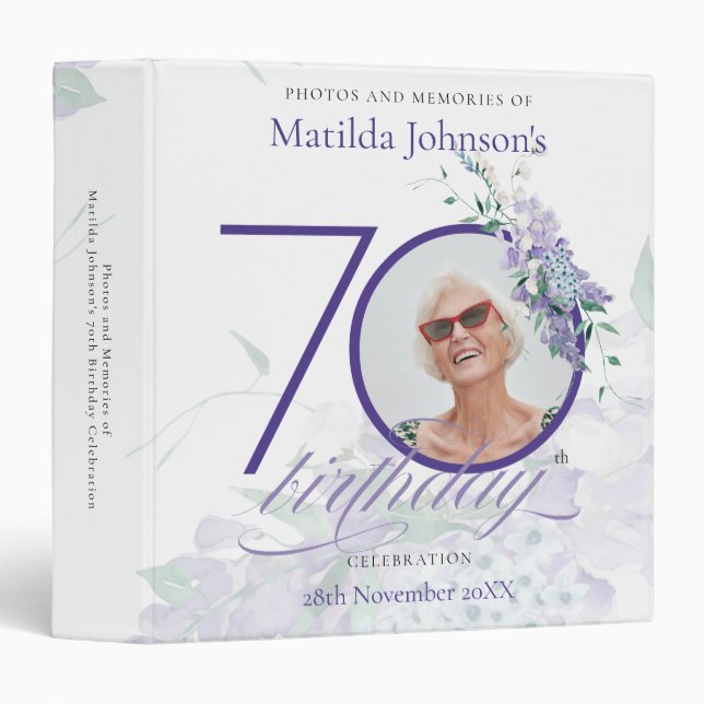 Classeur 70e anniversaire Purple Wisteria Floral Custom Alb (Devant/Côté)