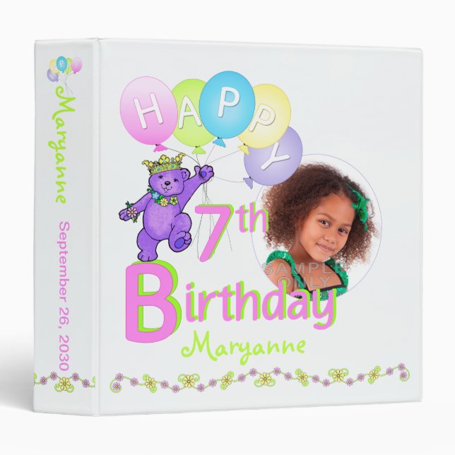 Classeur 7èmes souvenirs d'anniversaire d'ours pourpre 1,5 (Devant/Côté)