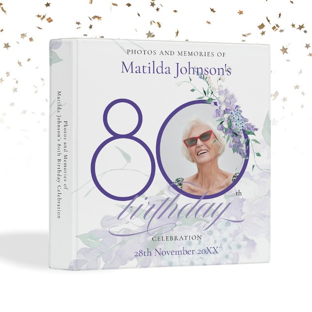 Classeur 80e anniversaire Purple Wisteria Floral Custom Alb (80th Birthday Purple Wisteria Floral Custom Album 3 Ring Binder)