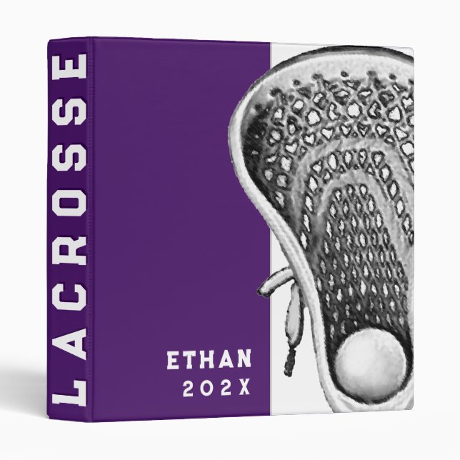 Classeur à 3 anneaux Sports de Lacrosse Violet (Devant/Côté)