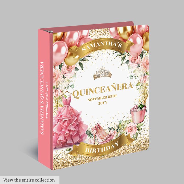 Classeur à anneau en or blanc (Fancy Blush Gold Quinceañera Keepsake Ring Binder)