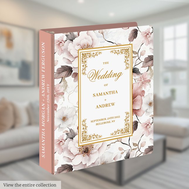 Classeur à anneau mariage couleur rose pâle chic (Chic dusty pink watercolor wedding ring binder)