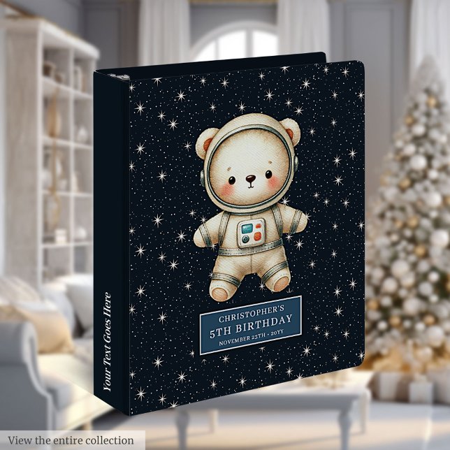Classeur à anneaux personnalisé Ourson Astronaute  (Personalized Teddy Astronaut Baby Boy Ring Binder)